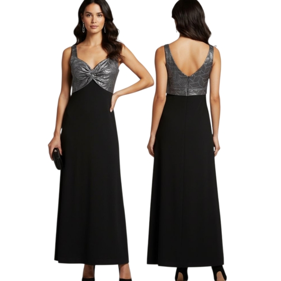 Patra Dresses & Skirts - PATRA Black & Silver Velvet Jacquard Evening Gown - Size 10